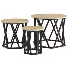 Ensemble de 3 tables basses rondes, bois d'ingénierie en chêne