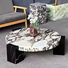 Table basse en marbre Calacata Viola, base en marbre noir Marquina, table de salon de luxe, décoration d'intérieur haut de gamme