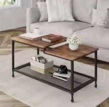 Table basse à 2 niveaux avec plateau asymétrique haut-bas