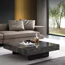 Table Basse carrée de design italien, marbre de luxe léger avec base en acier inoxydable
