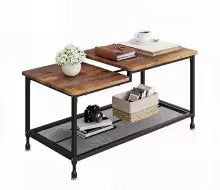Table basse à 2 niveaux avec plateau asymétrique haut-bas