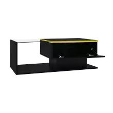 Table d'appoint noire brillante avec verre et effet lumineux