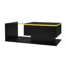 Table d'appoint noire brillante avec verre et effet lumineux