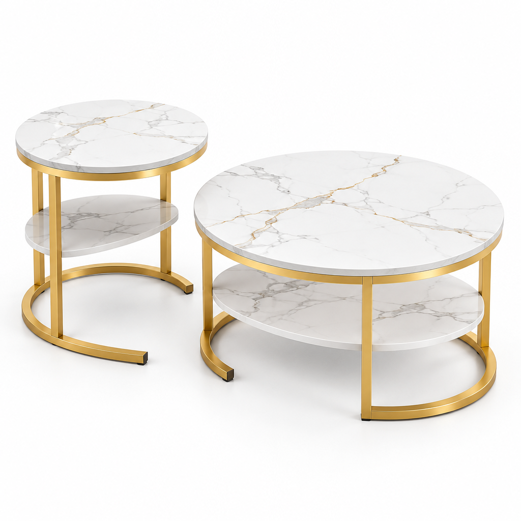 Tables Basses Duo Marbre Doré